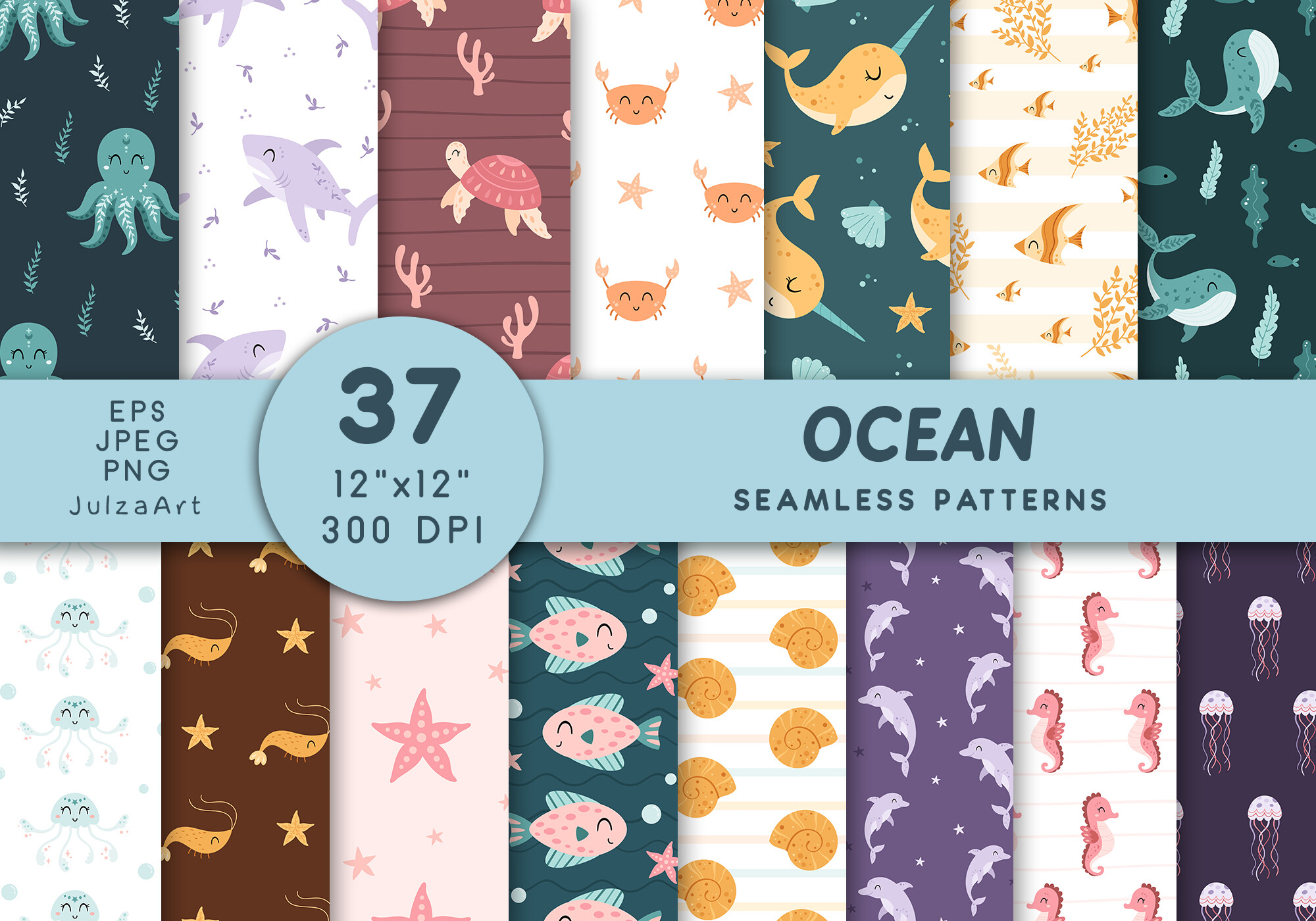 Ocean Seamless Pattern, Sea Background Graphic by JulzaArt · Creative ...