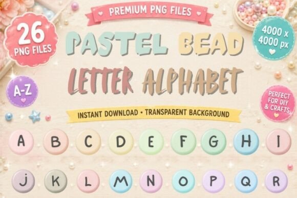 Pastel Bead Alphabet PNG Bundle