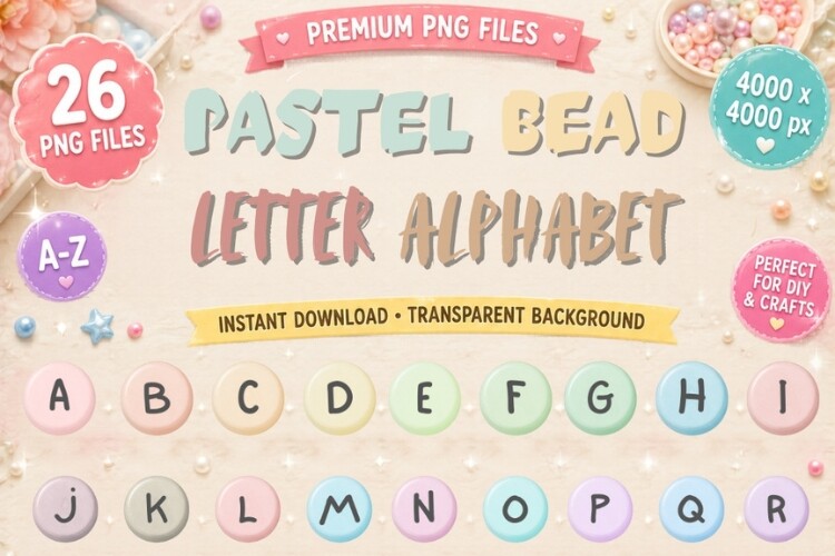 Pastel Bead Alphabet PNG Bundle Graphic by Tanya Kart · Creative Fabrica