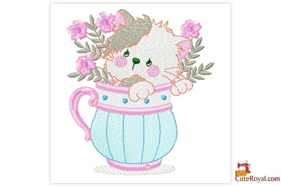 Pastel Kitten in Floral Teacup