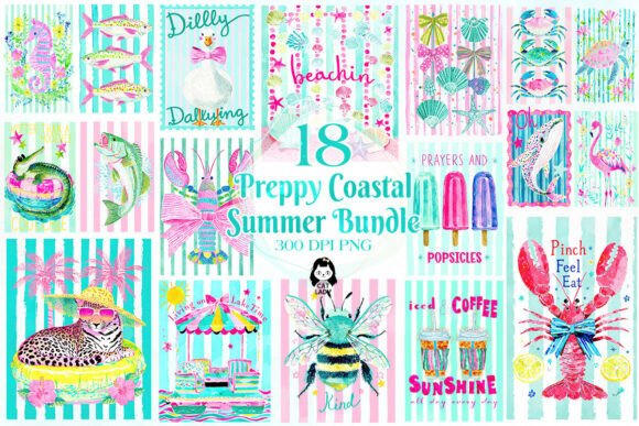 Preppy Coastal Summer Clipart Bundle Graphic Illustrations By Cat Lady