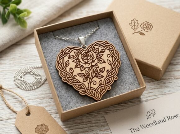Rose Heart Pendant Laser Cut Design