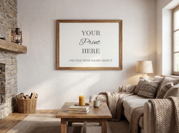 Rustic Living Room Horizontal Wood Frame Graphic Frames & Posters By Mockups Of Imaginations