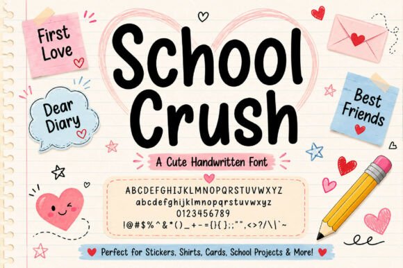 School Crush Font PNG with transparent background - Preview 1