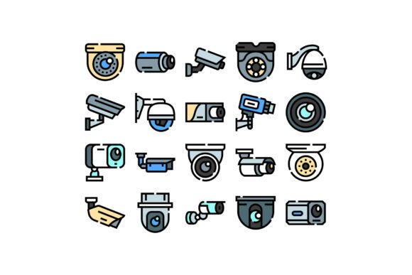 Security Cameras Icons Set Illustrating Graphic Icons By pikepicture