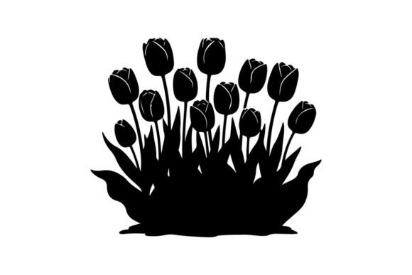 Silhouette of Tulips in Black and White Gráfico Ilustrações para Impressão Por sctchcreations