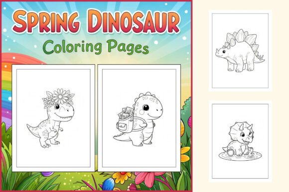 Spring Dinosaur Coloring Pages for Kids