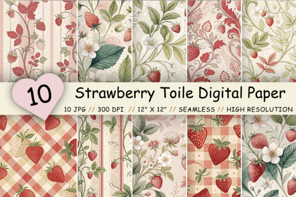 Strawberry Toile Digital Paper Pack Graphic Patterns By Florid Printables