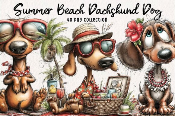 Summer Beach Dachshund Dog Clipart Graphic Illustrations By Print Magic