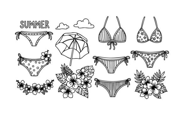 Summer Bikini Swimsuit Collection with F Graphic Illustrations By DesignVectx