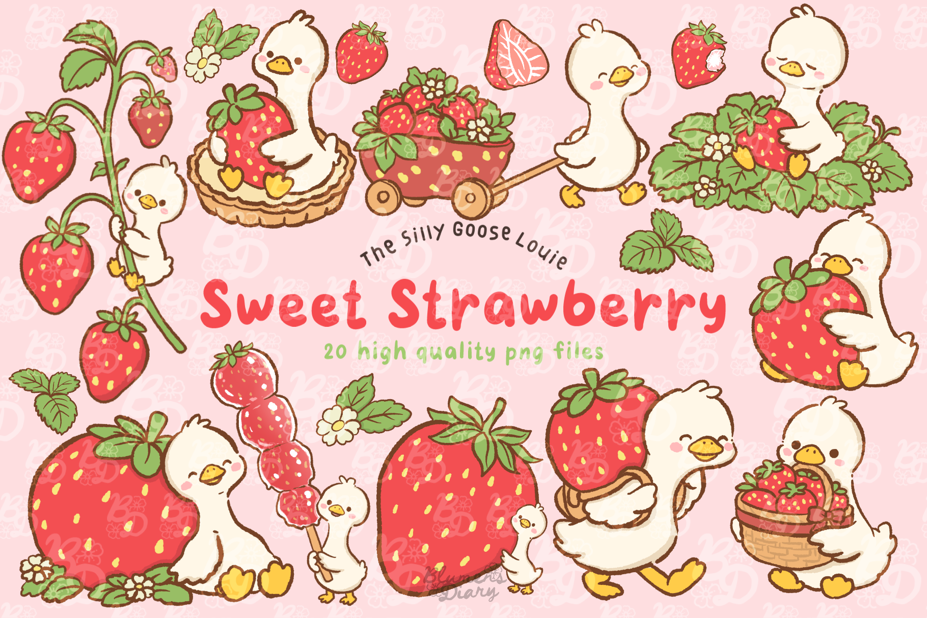 Sweet Strawberry Goose Clipart Graphic by blumensdiary · Creative Fabrica