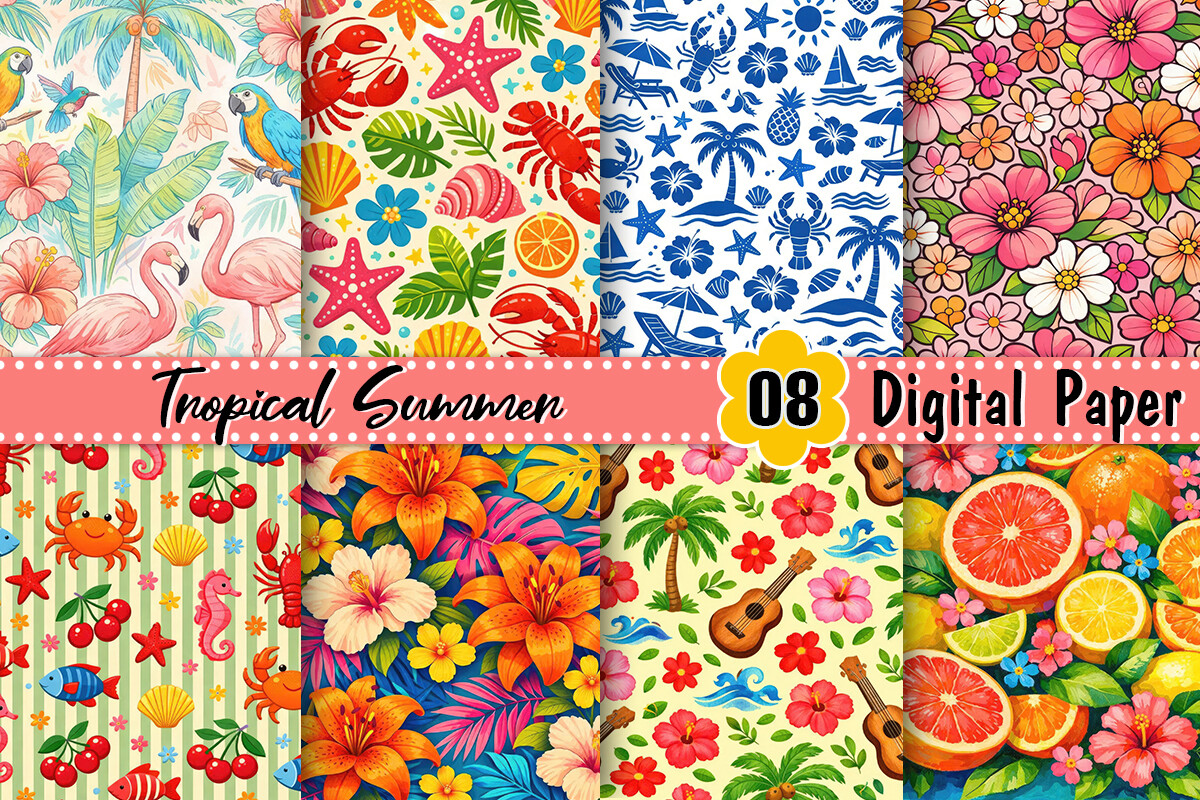 Tropical Summer Digital Paper Graphic by Artistic Garden · Creative Fabrica