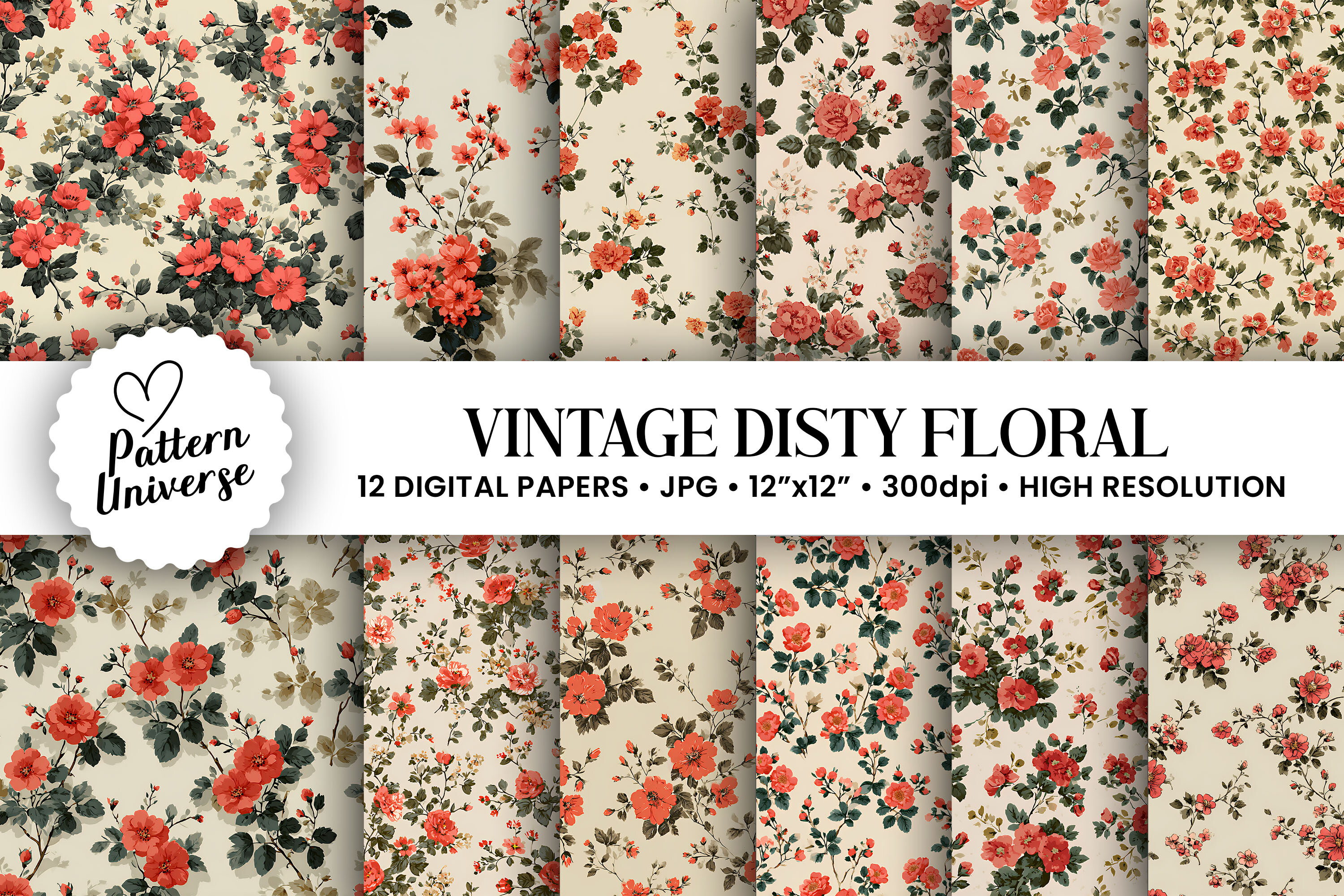 Vintage Ditsy Flowers Digital Papers Graphic by Pattern Universe ...