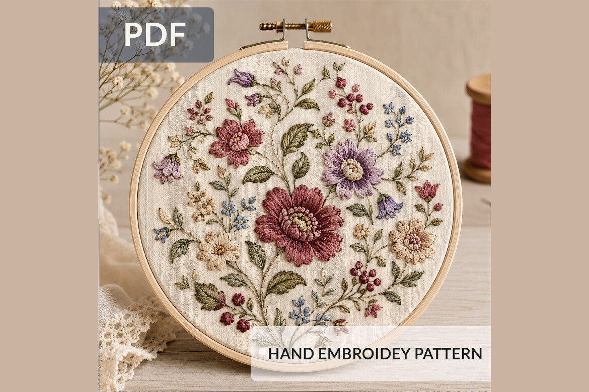 Vintage Floral Hand Embroidery Pattern