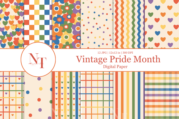 Vintage Pride Month Digital Paper Graphic Patterns By Nam Tiwa
