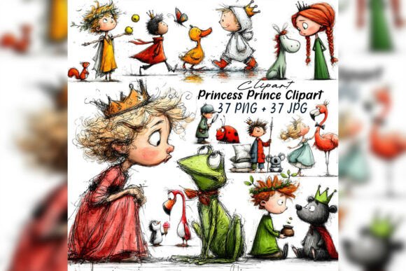 Whimsical Princess Prince Clipart Set Graphic by One-touch · Creative ...
