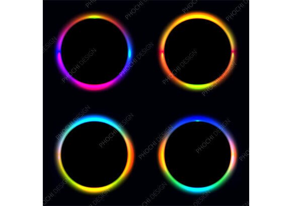 Set Glowing Neon Circles Futuristic Tech