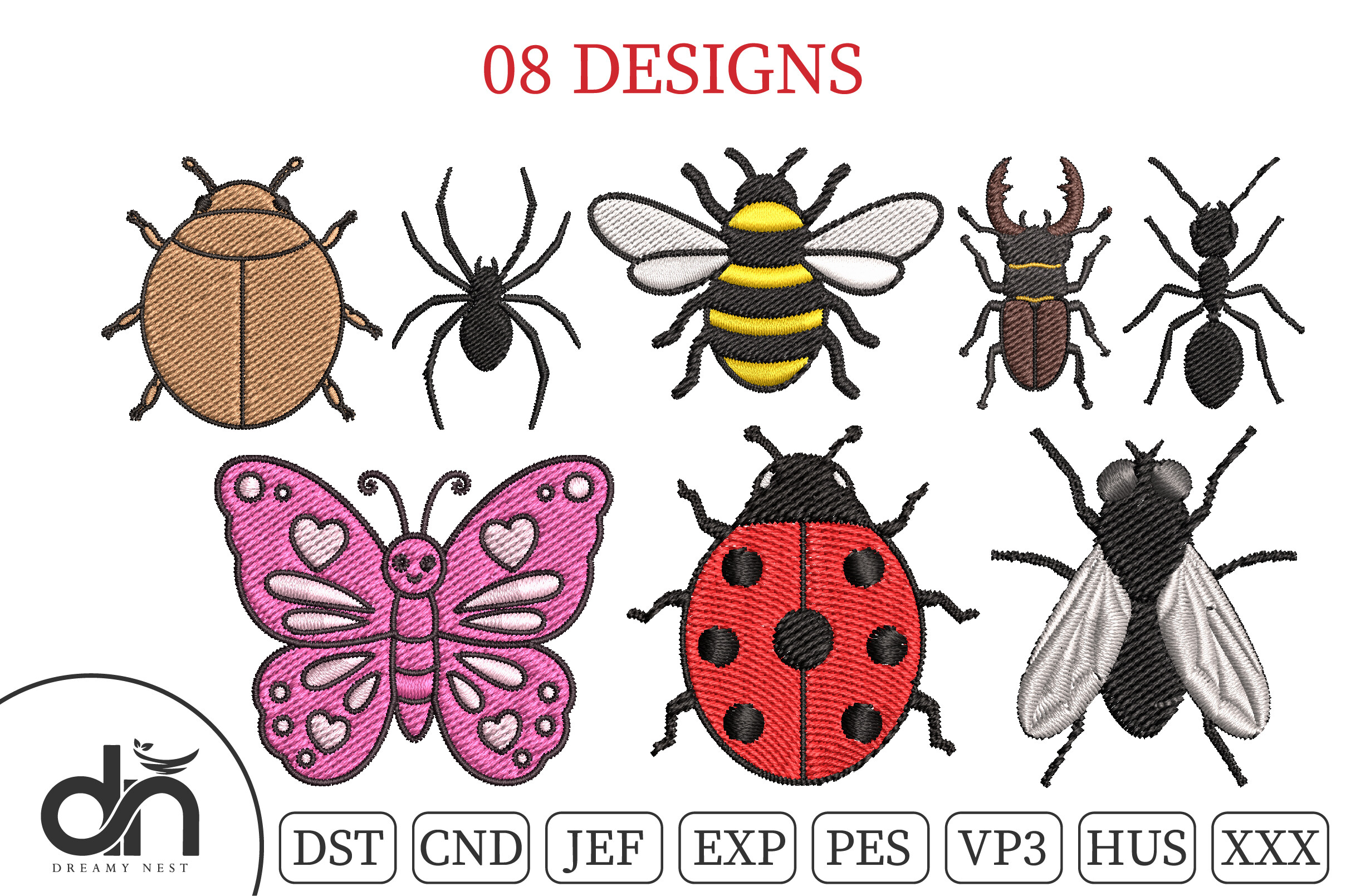 9 Cute Tiny Insects Embroidery Bundle · Creative Fabrica