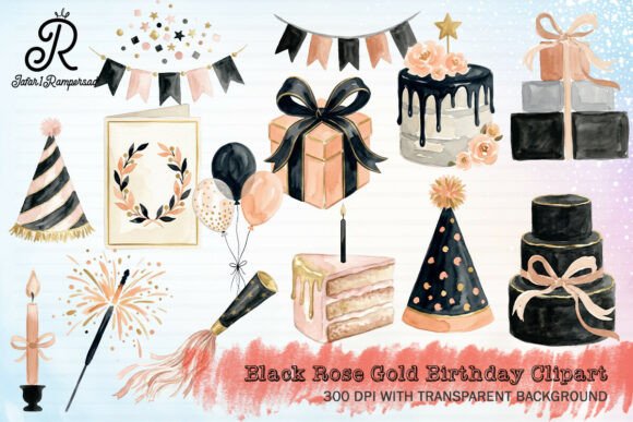Black Rose Gold Birthday Clipart
