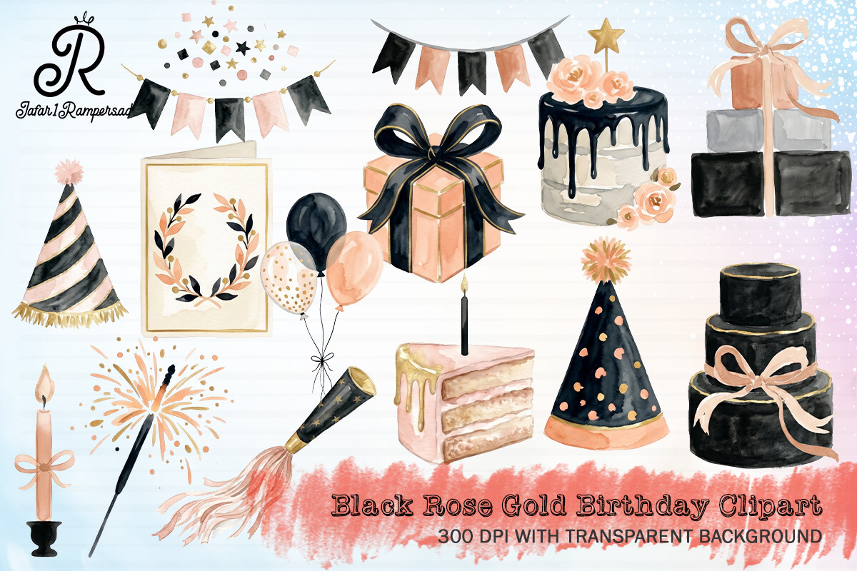 Black Rose Gold Birthday Clipart