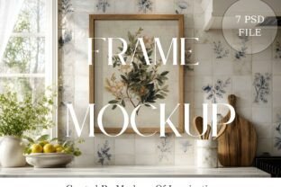 Blue Tiles Frame Mockup: 7 PSD Files