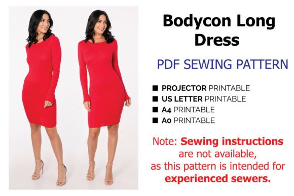 Bodycon Long Dress Sewing Pattern PDF