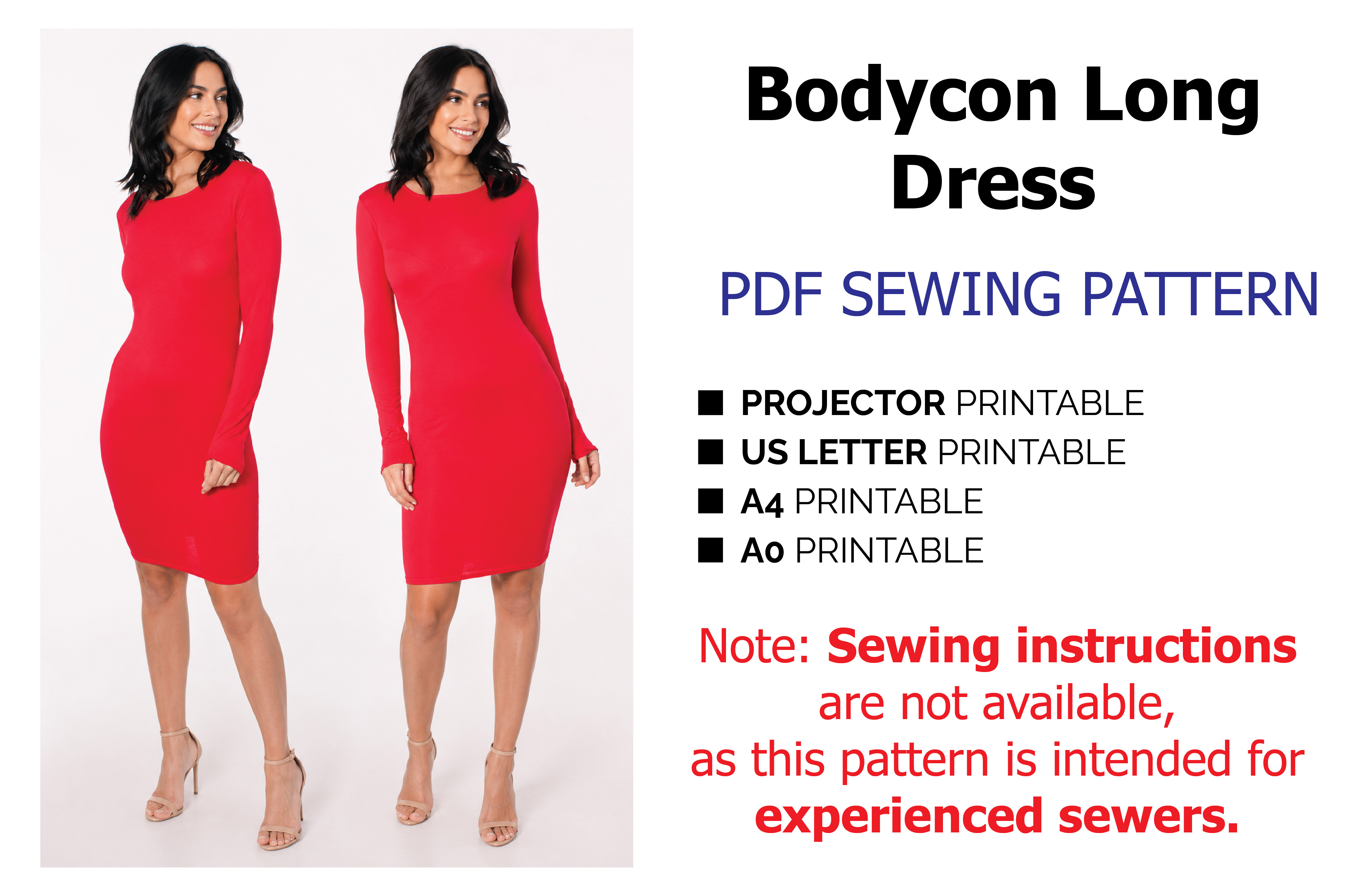 Bodycon Long Dress Sewing Pattern PDF