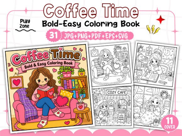 Preview of Coffee Time Story Coloring Book adult coloring pages