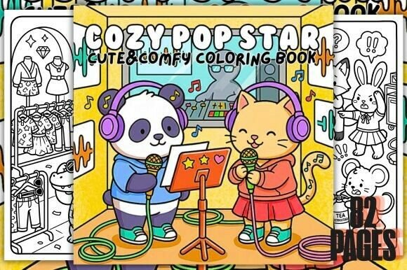 Preview of Cozy Pop Star Cute & Comfy Coloring Book coloring pages for adults