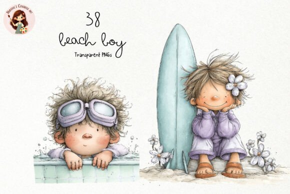 Cute Beach Boy PNG Clipart Set Graphic Illustrations By Nicolle's Colorful Art