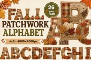 Fall Patchwork Alphabet PNG Bundle Graphic by Tanya Kart · Creative Fabrica