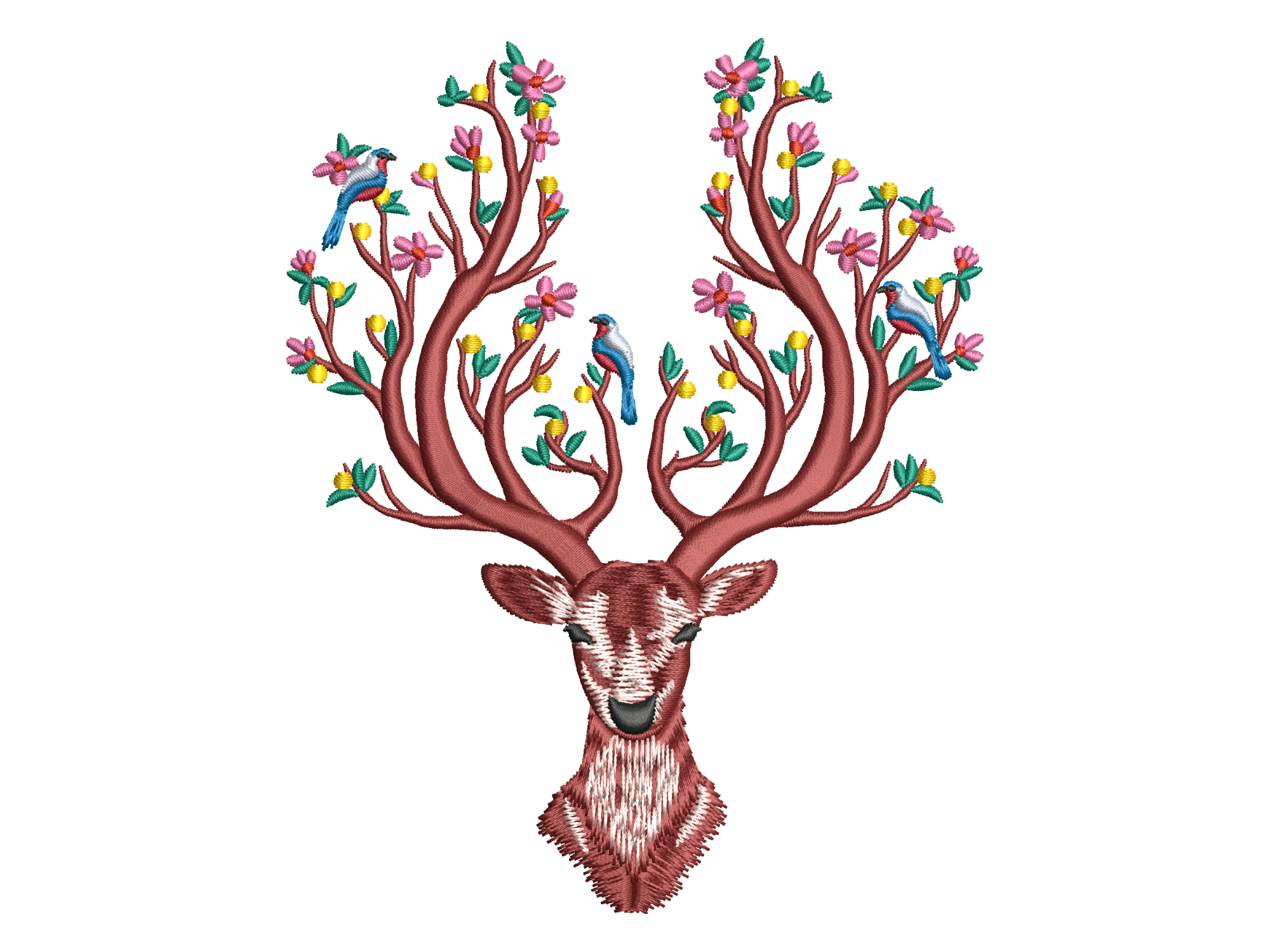 Floral Bird Deer Head Embroidery