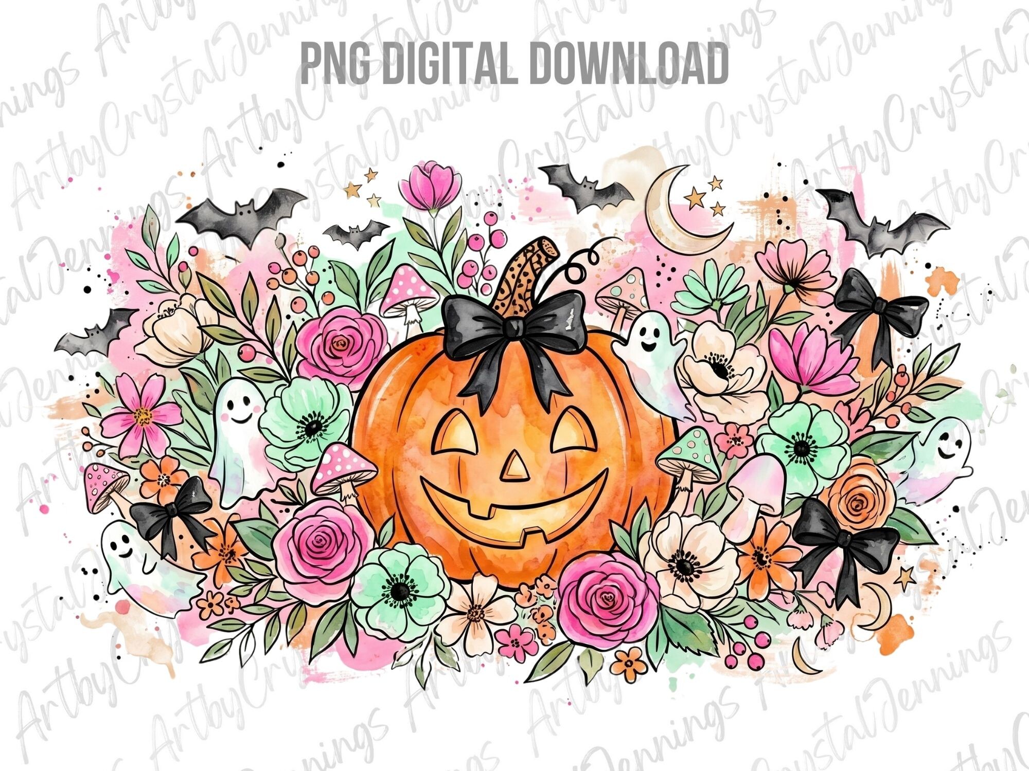 Floral Coquette Halloween Pumpkin PNG Graphic by ArtbyCrystalJennings ...