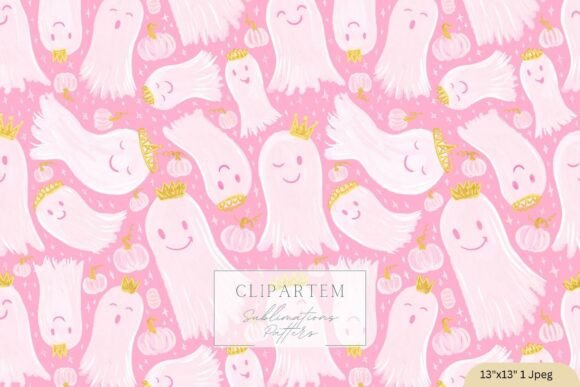 Ghost Princess Halloween Pattern Pink
