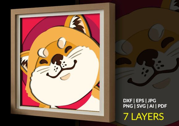 Happy smiling Shiba Inu dog 3D shadow box