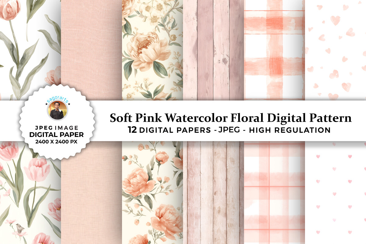 Pink Watercolor Floral Digital Patterns Graphic by sagorarts · Creative ...