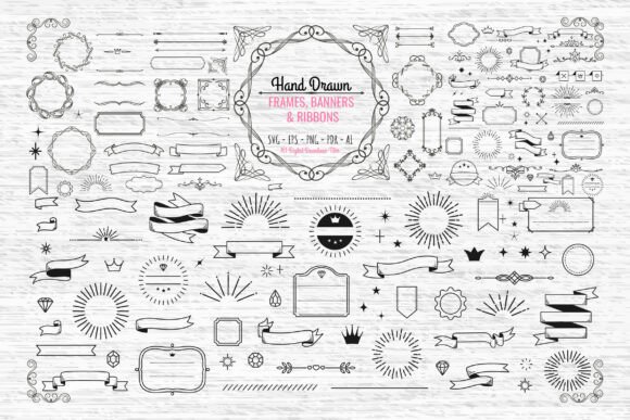 SVG Hand Drawn Frames, Banners & Ribbons