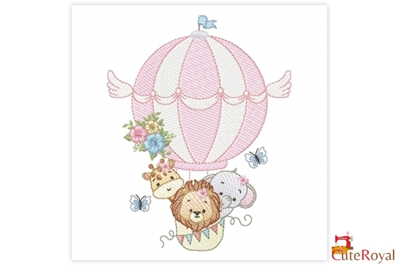 Safari Animals in a Pink Hot Air Balloon