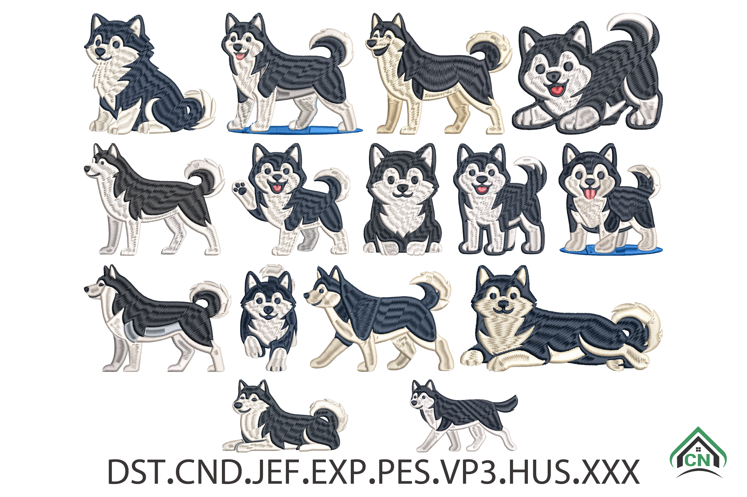 Siberian Husky Dog Embroidery Designs