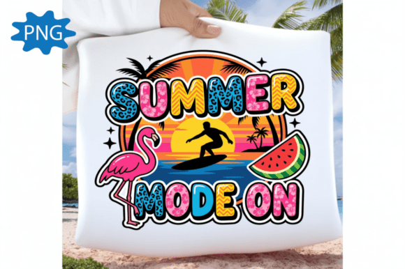 Summer Mode on PNG, Retro Sunset Design