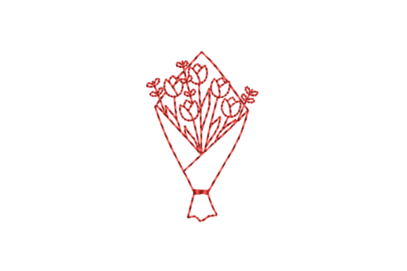 Tulip Bouquet Outline Redwork