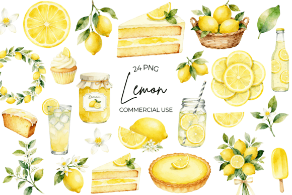 Watercolor Lemon Clipart PNG Fruit Graphic Illustrations By KawaiiDigitalByNan