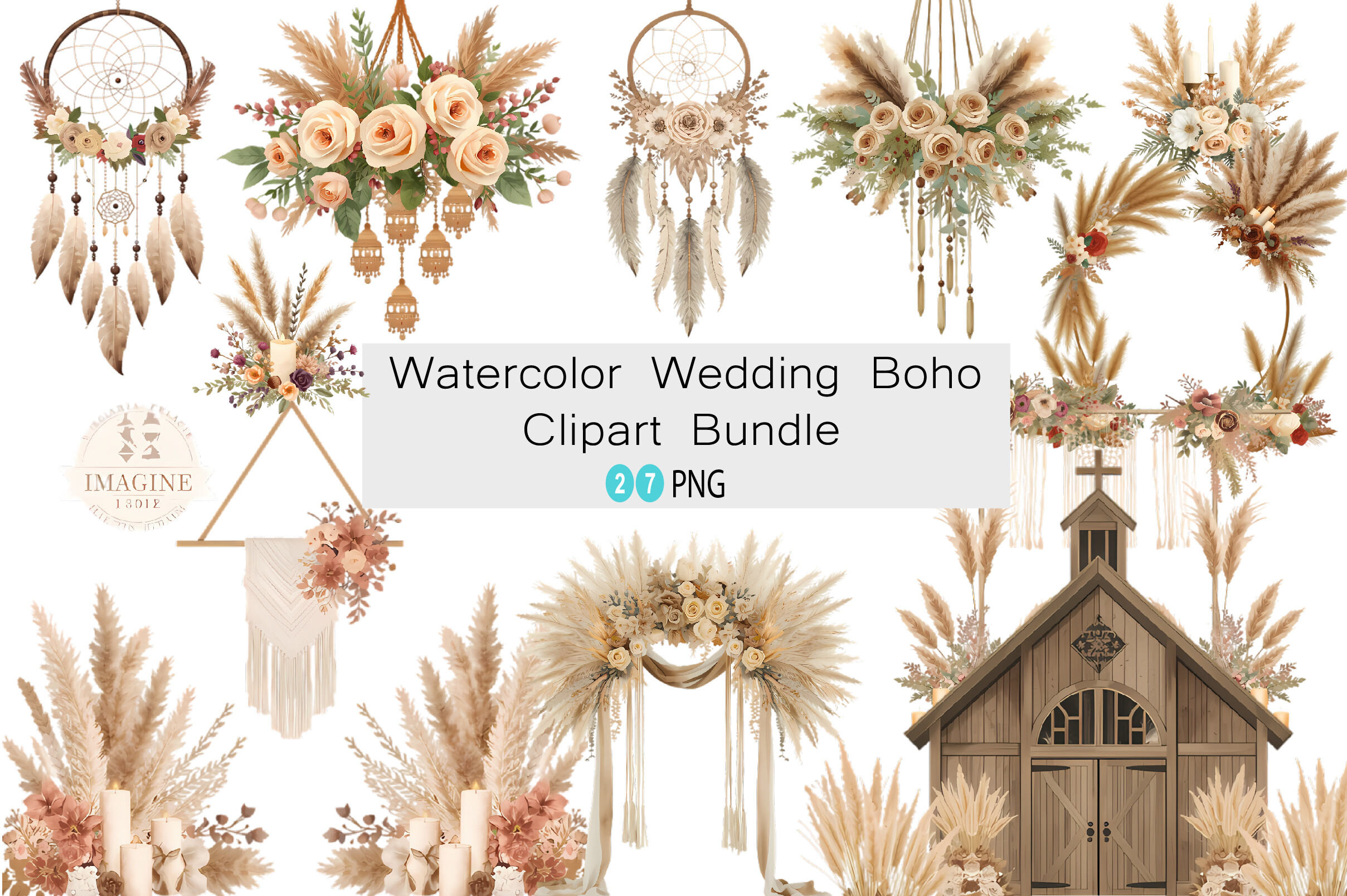 Watercolor Wedding Boho Clipart Bundle Graphic by THE MASTERMIND ...