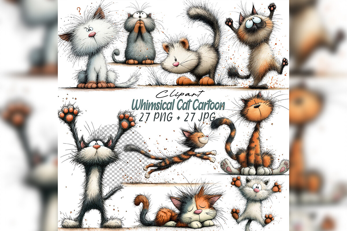 Whimsical Cat Clipart Bundle Graphic by One-touch · Creative Fabrica
