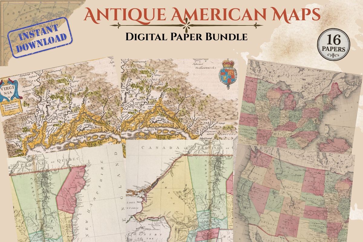 Antique Map Digital Paper Collection Graphic by Jada Boutique Design ...