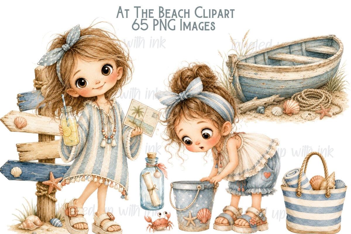 Beach Girl Clipart Bundle PNG Graphic by TangledUpWithInk · Creative ...