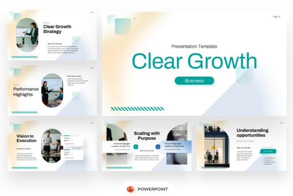 Preview of Clear Growth PowerPoint marketing presentation template