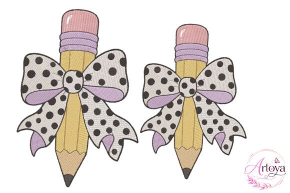 Cute Pencil Bow Embroidery Design