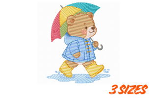 Cute Rain Bear Embroidery Design · Creative Fabrica