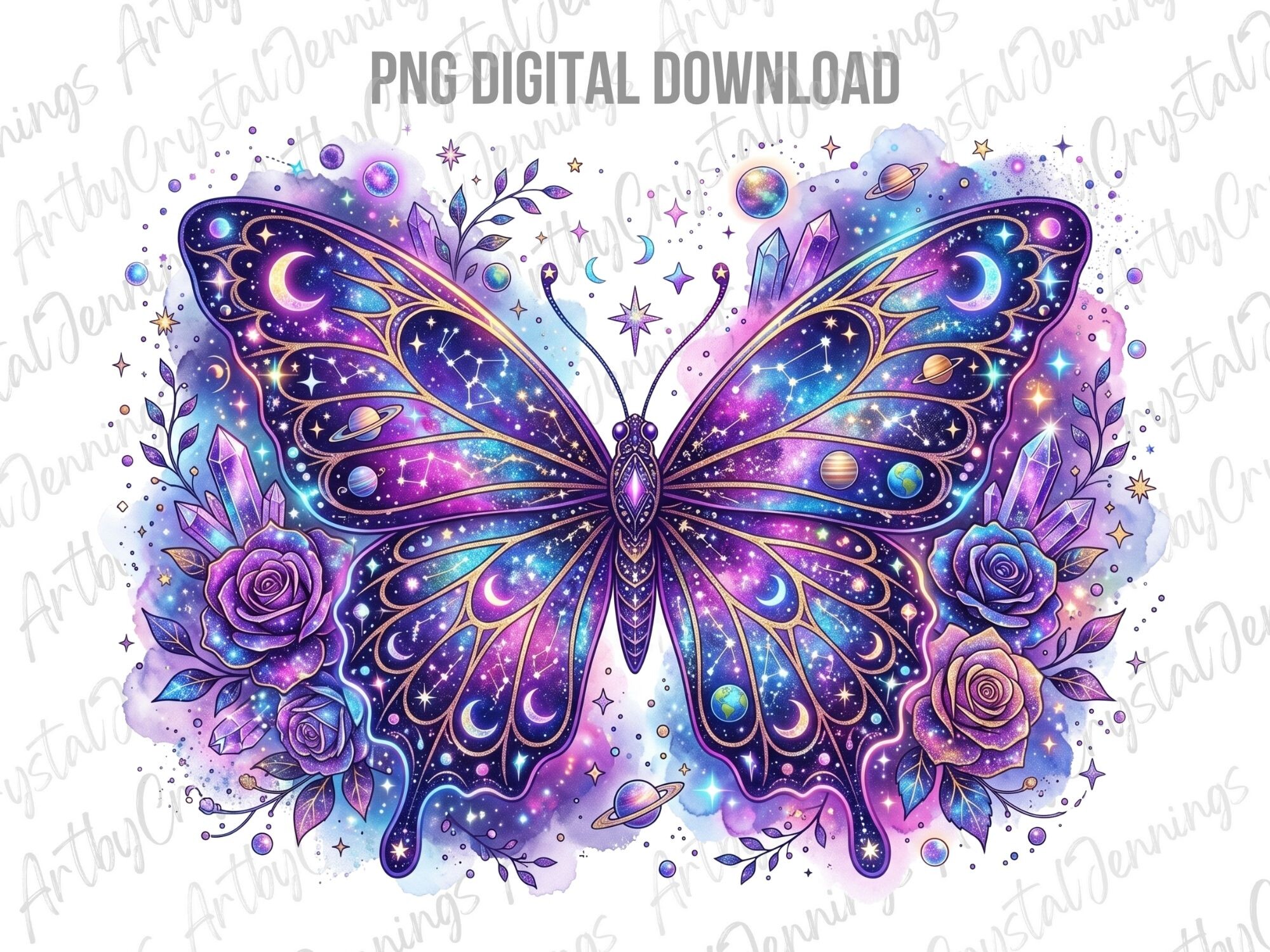 Floral Celestial Purple Butterfly PNG